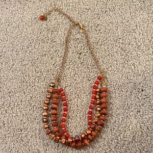 Stefanie Wolf Gold-Tone Multistrand Red and Brown Beaded Necklace